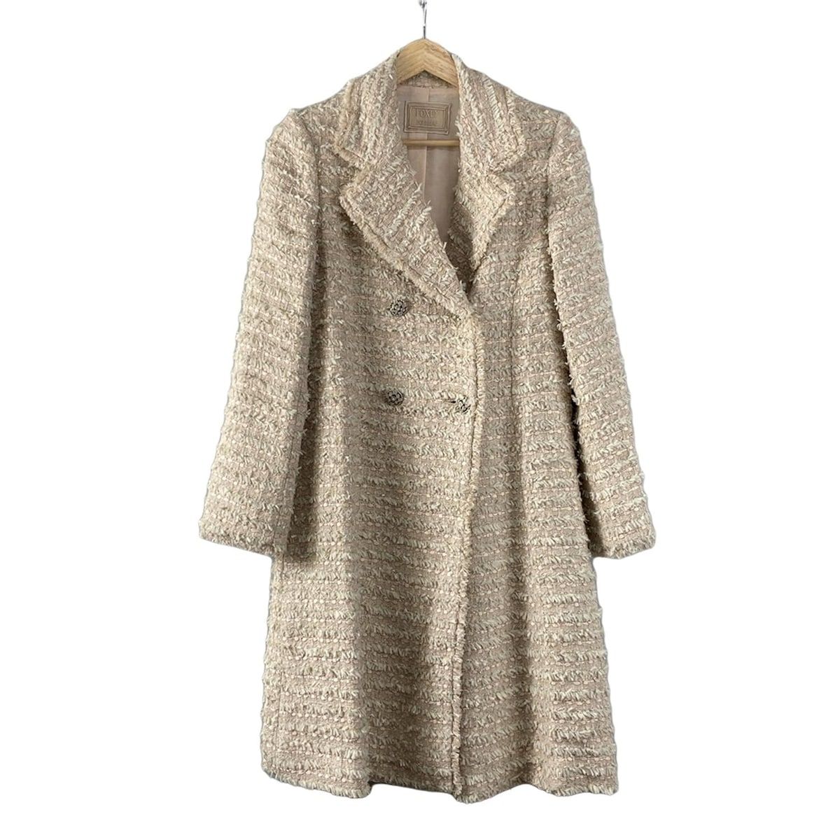 美品★フォクシー FOXEY　ミックスツイードコート★ベルト付き38 FOXEY - 新品未使用！FOXEYミンク襟ツイードロングコート 40