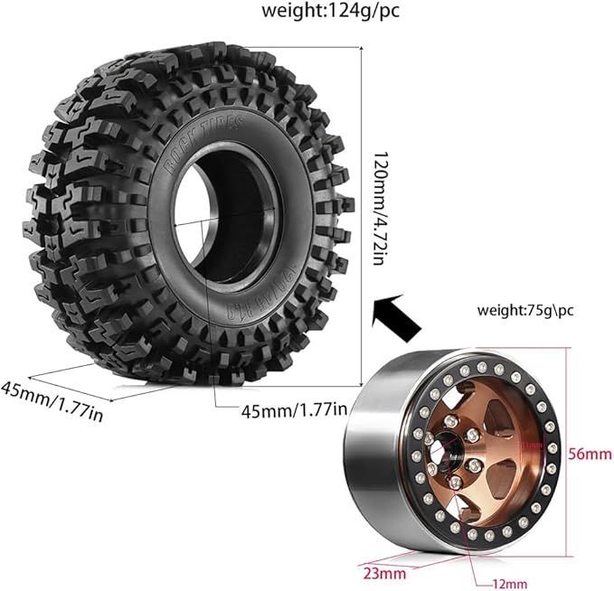 RCビードロックホイール For Axial For SCX10 For TRX4 D90 1/10 4個 CNC