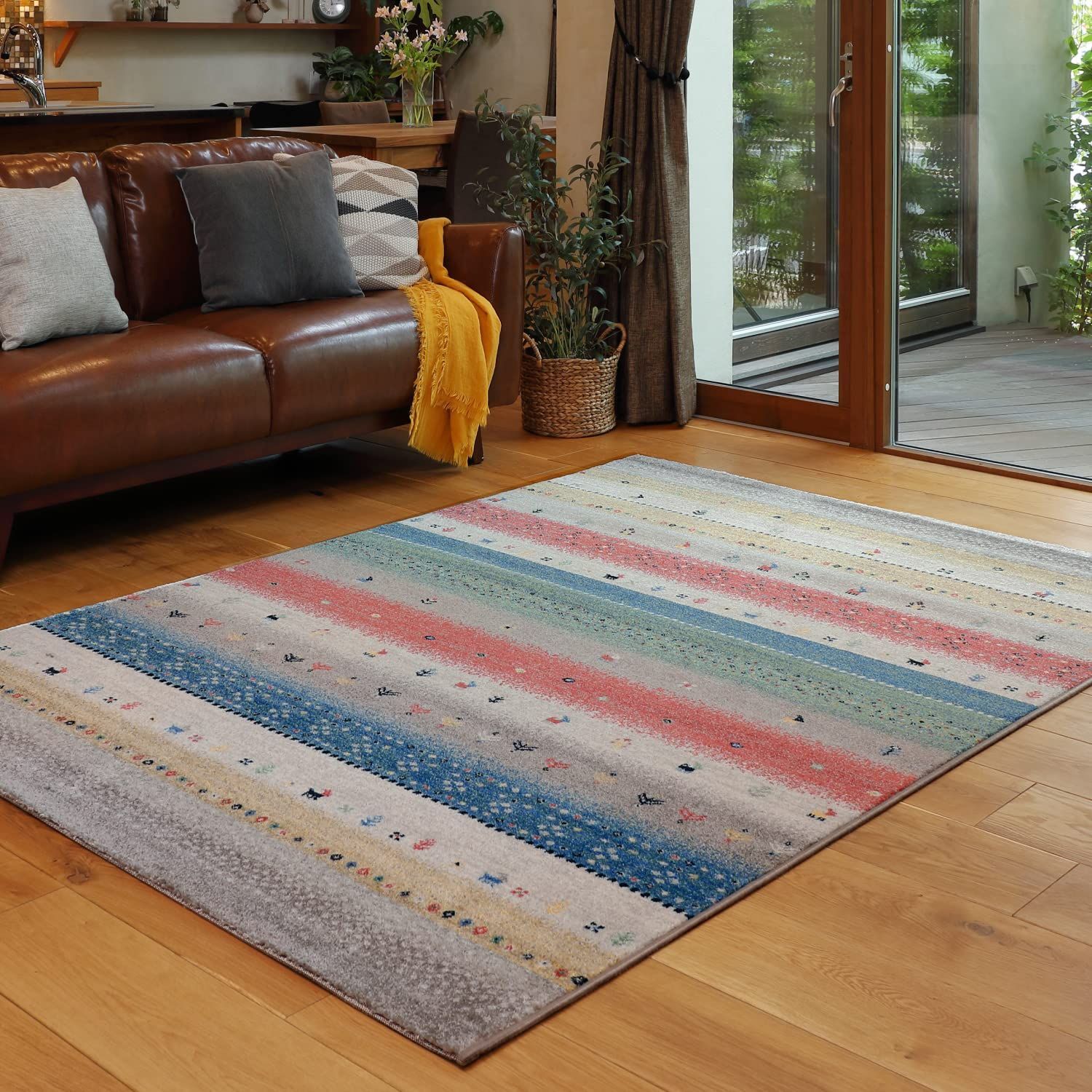 【人気商品】ウィルトン織 約200X250cm ギャッベ風 グリーン 「インフィニティ ラグ レーヴ」 萩原 240609926
