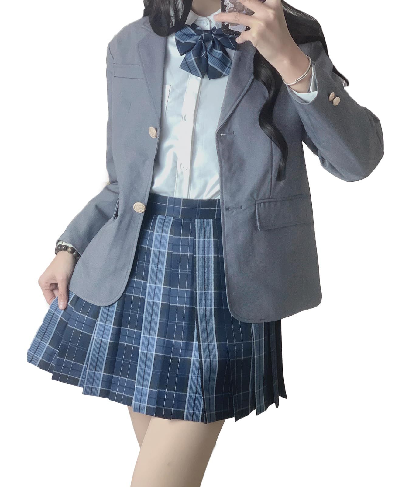 QOOLY? 女子高生 JK スクール 制服 コスプレ 衣装 学生服 春秋 イギリス風 通学 通勤 ブレザー シャツ リボン 大きいサイズ 灰色 2XL