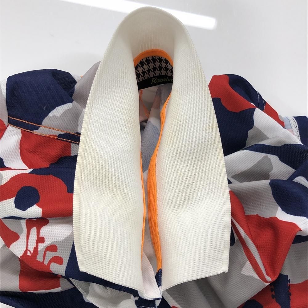 ラッセルノ 半袖ポロシャツ 白×ネイビー×レッド カモフラ ルチャマスク