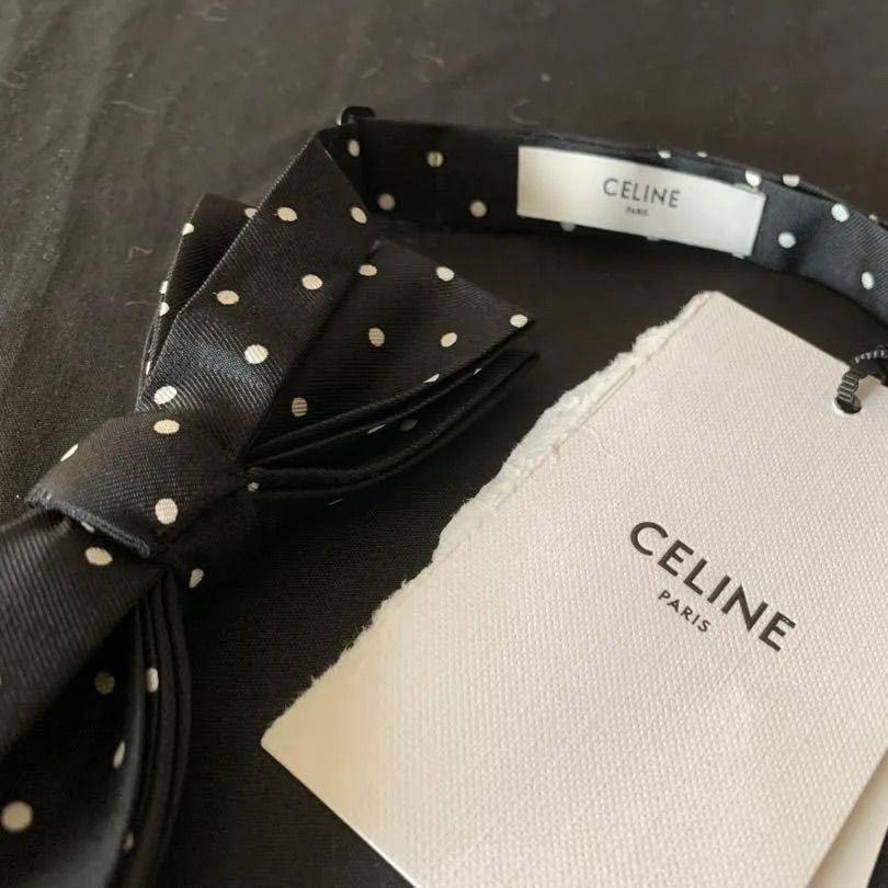 CELINE セリーヌ シルク蝶タイ パピヨン ブラック×ホワイト ドット