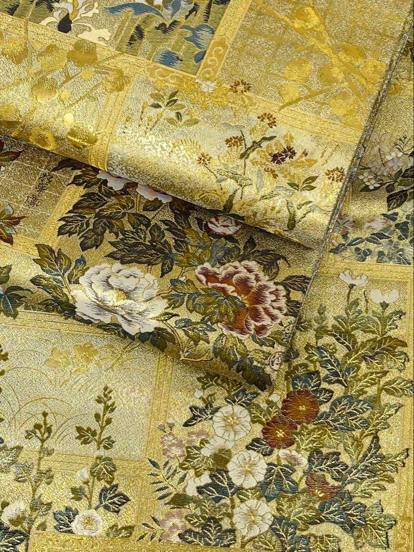 西陣あさぎ 近代花鳥画 袋帯 リス 鳥 動物 正絹 全通 H313 西陣あさぎ 近代花鳥画 袋帯 リス 鳥 動物 正絹 全通 H313