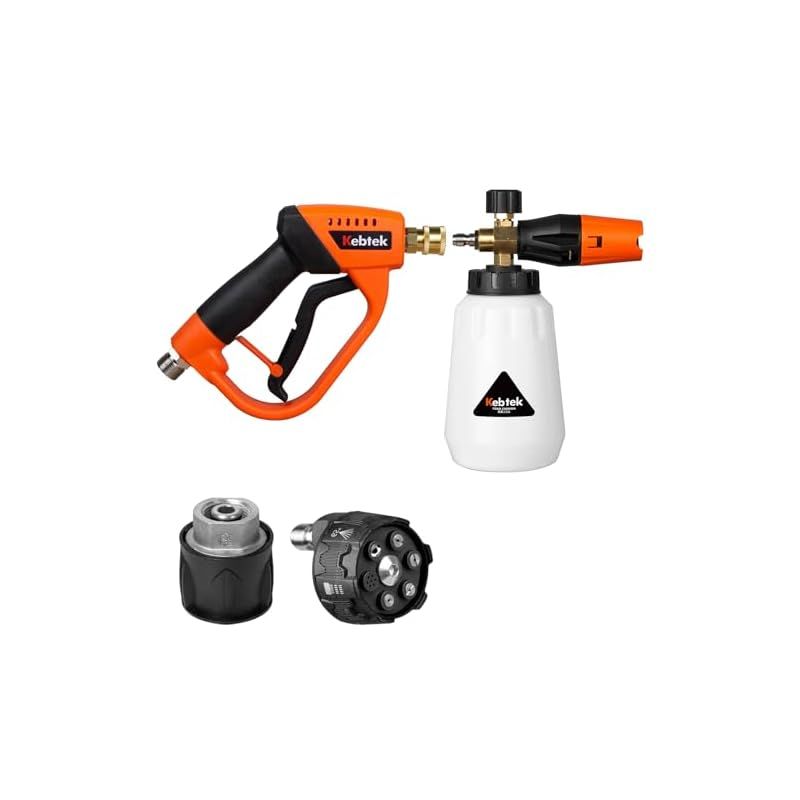 泡洗車と水洗車セット ケルヒャー対応 Kebtek 高圧洗浄ショートガン 6in1洗車 あんぜんロック機能付き フォームガン 泡 洗車 泡濃さ調整 M22 14mm真ちゅう製 クイックコネクタ ワンタッチ式 KarcherKシリーズ対応 圧力5200 0