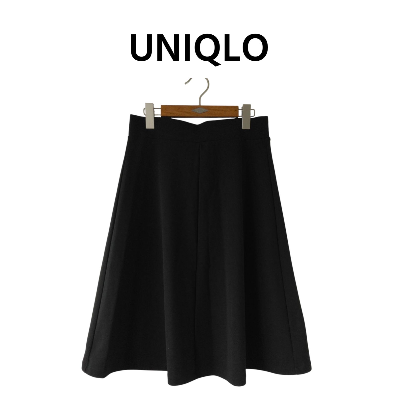 美品】 UNIQLO ユニクロ ポンチフレアミディスカート L ブラック