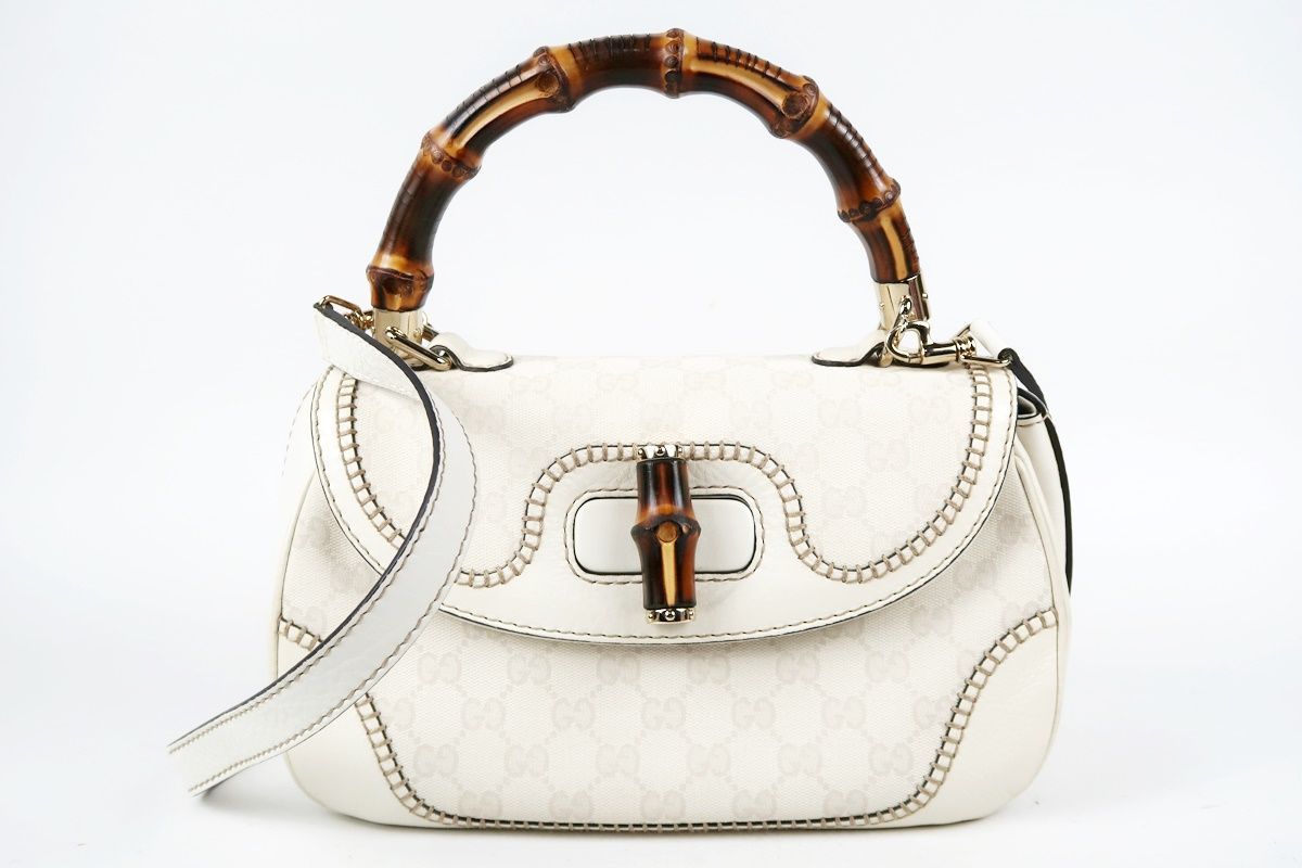 GUCCI グッチ ハンドバッグ 美品】GUCCI グッチ GGキャンバス バンブー ターンロック 2WAY