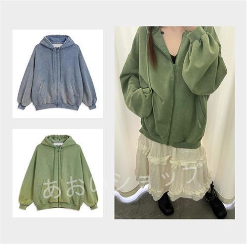 韓国ファッション OPEN YY オープンワイワイ WIDE BOX HOODIE パーカー トップス ユニセックス ジップアップパーカー 長袖 秋服 冬服 おしゃれ カジュアル ブルー