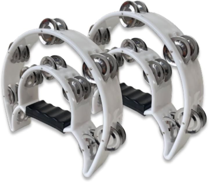 Neutral Zenith Tambourine Percussion Instrument, 2 Row Metal Bell, Handheld Handbell, Beginner, Kids, Adults, Percussion, Karaoke, Semicircular (White x 2 Pcs, 300g)
