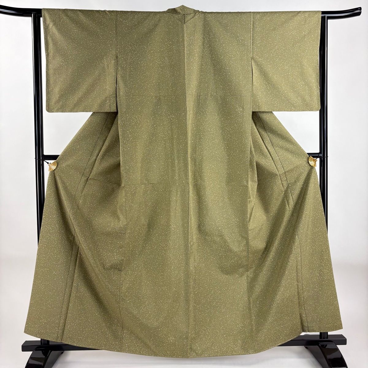 小紋 身丈161.5cm 裄丈63.5cm S 袷 紬地 幾何学 鶯色 正絹