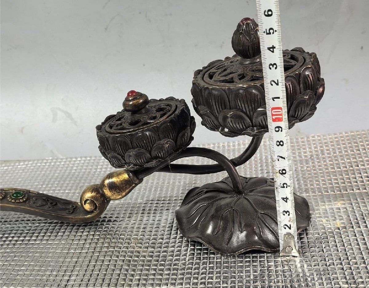  柄香炉 密教法具 蓮の香炉 蓮の形 長さ35 cm 蓮華型柄香炉 真鍮製 密教で使われる仏具 線香立て 仏壇 仏具