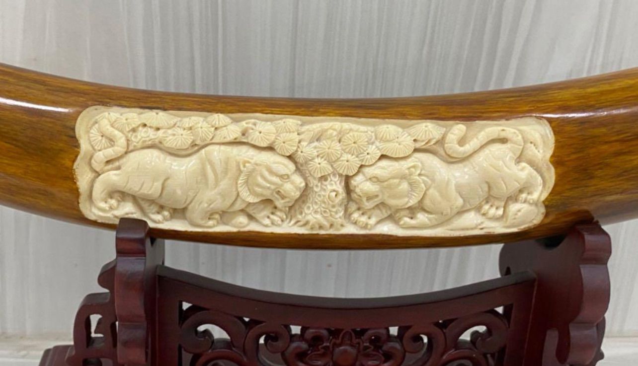 天然マンモス牙美しい手作り彫刻 虎虎生威 置物飾り 天然マンモス牙美しい手作り彫刻虎虎生威置物