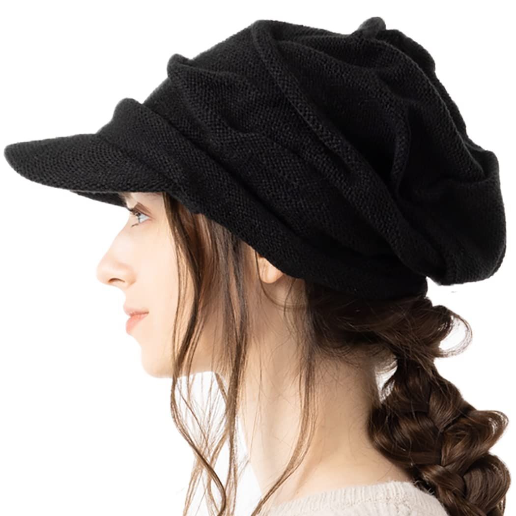 色: ブラック】[ルーアンドシー] 帽子 つば付き ニット帽 リンクル ...