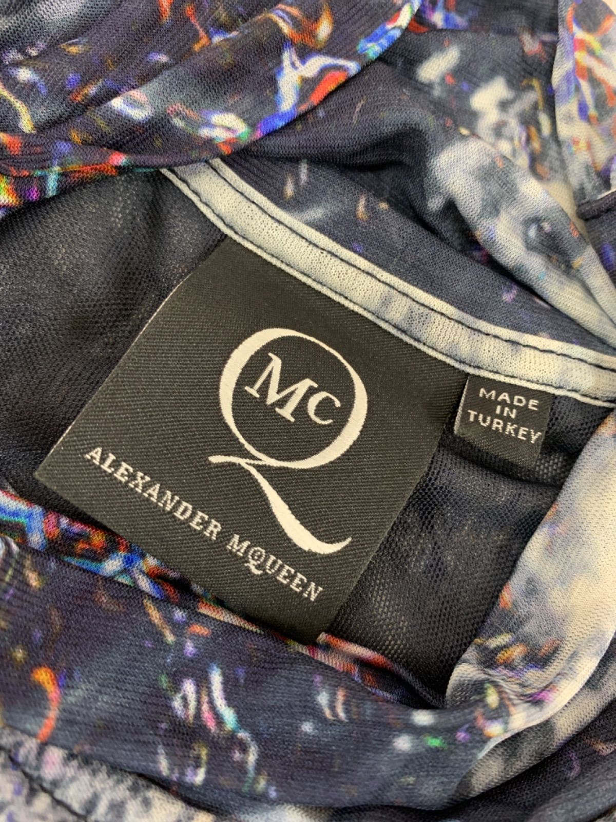 ☆MC ALEXANDER MCQUEEN アレキサンダーマックイーン 総柄 ワンピース ドレスサイズ IT42 ノースリーブ トルコ製 ブルー系 レディース MK889