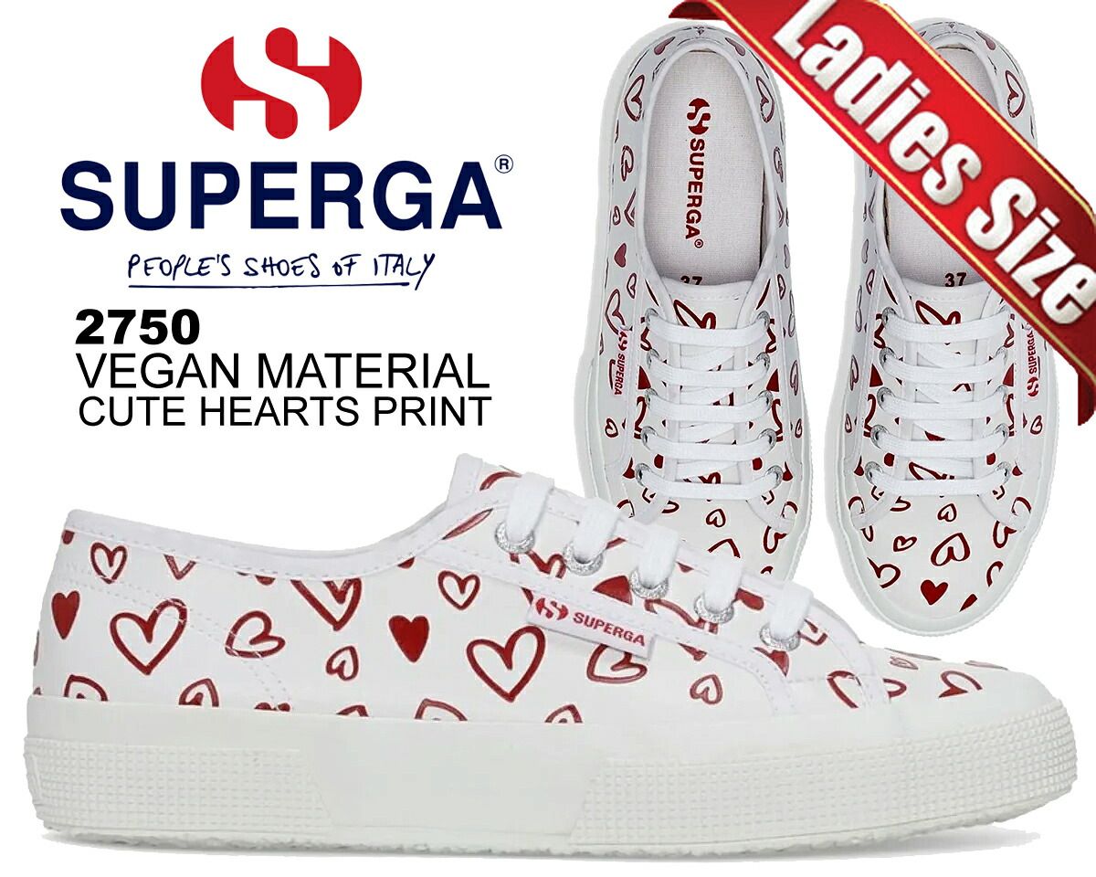 スペルガ 2750 SUPERGA 2750 VEGAN MATERIAL CUTE HEARTS PRINT WHITE|RED HEARTS s81428w-a15 キュート ハート ホワイト レッド レディース スニーカー