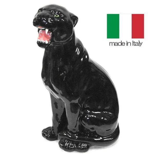 イタリア製 陶器 置物 動物 黒ヒョウ  送料無料  輸入家具【QSM-220】