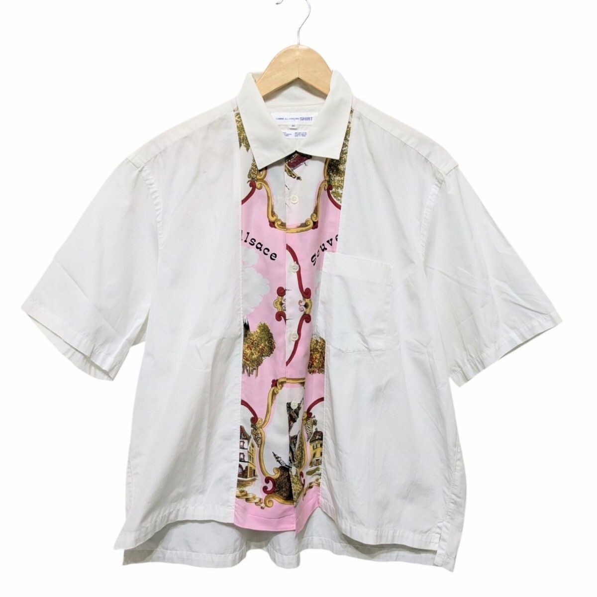 OLD COMME des GARONS SHIRT コムデギャルソン スカーフ切り替え 半袖シャツ ホワイト サイズ M 90s 古着 ヴィンテージ