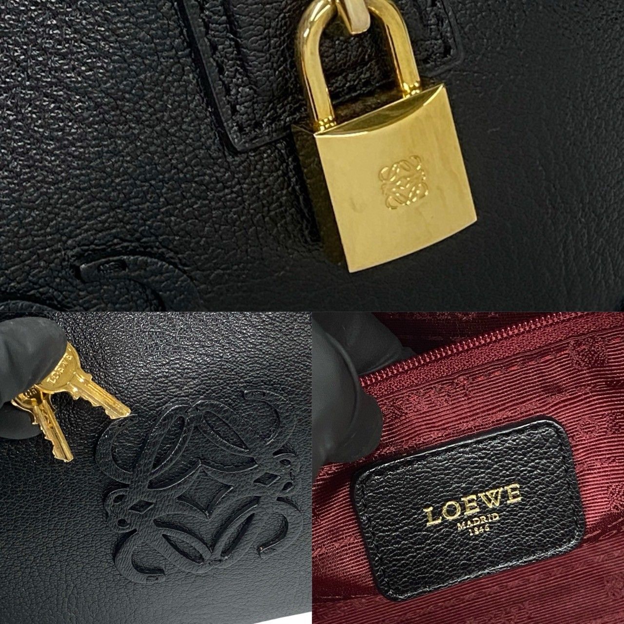 ほぼ未使用 希少品 鍵付き LOEWE ロエベ アマソナ 28 アナグラム ロゴ レザー 本革 ハンドバッグ ミニ ボストンバッグ ブラック 黒  c6292 - メルカリ