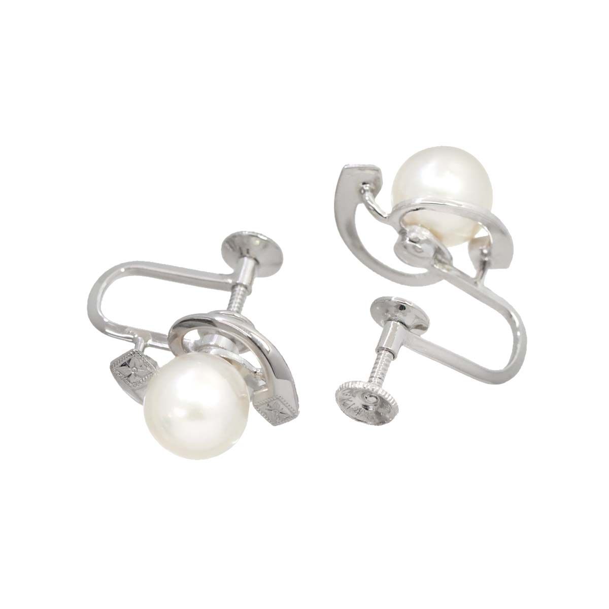 ミキモト MIKIMOTO アコヤ真珠 8.0mm イヤリング K14 WG 585 ホワイトゴールド パール Akoya Pearl  Earrings Clip on 90195602