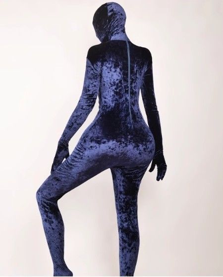 [宅送] 全身タイツ ベロア ブルーブラック 男性女性兼用 フリーサイズ コスプレ衣装