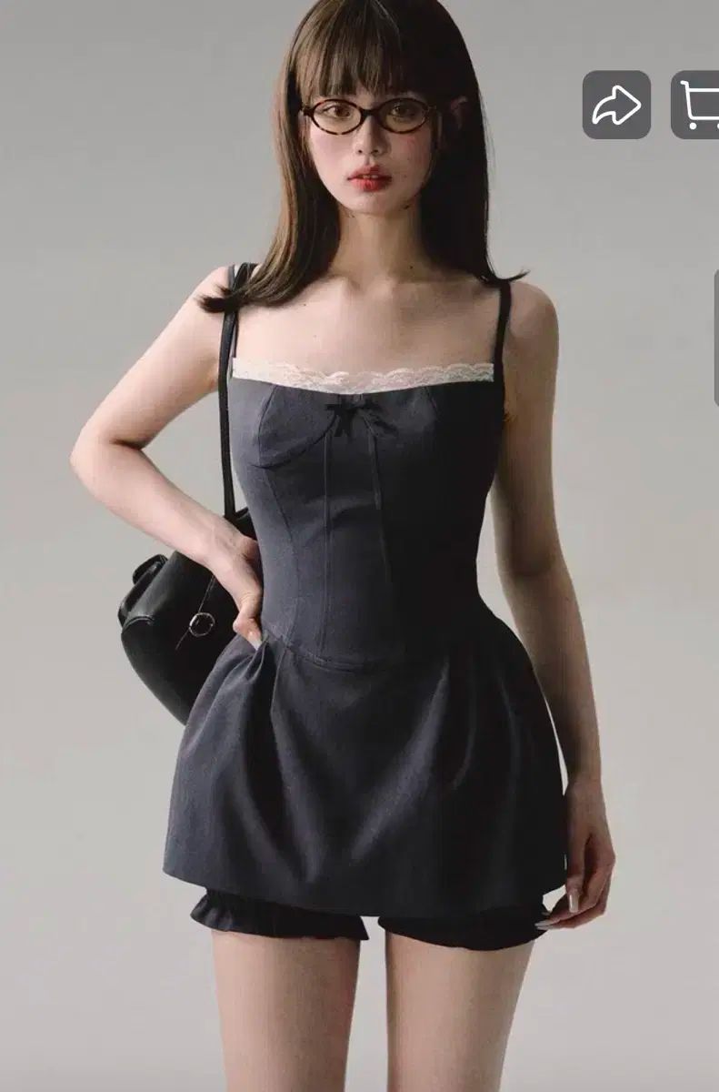 OAKMOO グレー レース ノースリーブ ワンピース 半ズボン セット