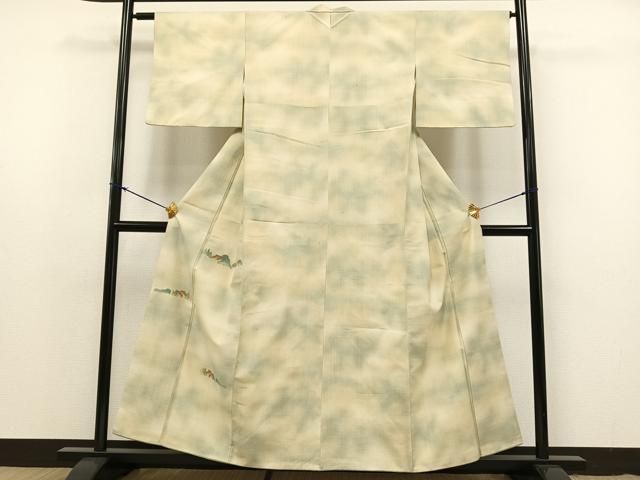 平和屋着物○訪問着 紬地 中国三大刺繍 相良刺繍 遠山風景