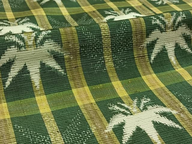 平和屋着物▽上質な紬 単衣 笹竹文 正絹 逸品 AAAZ0698jh