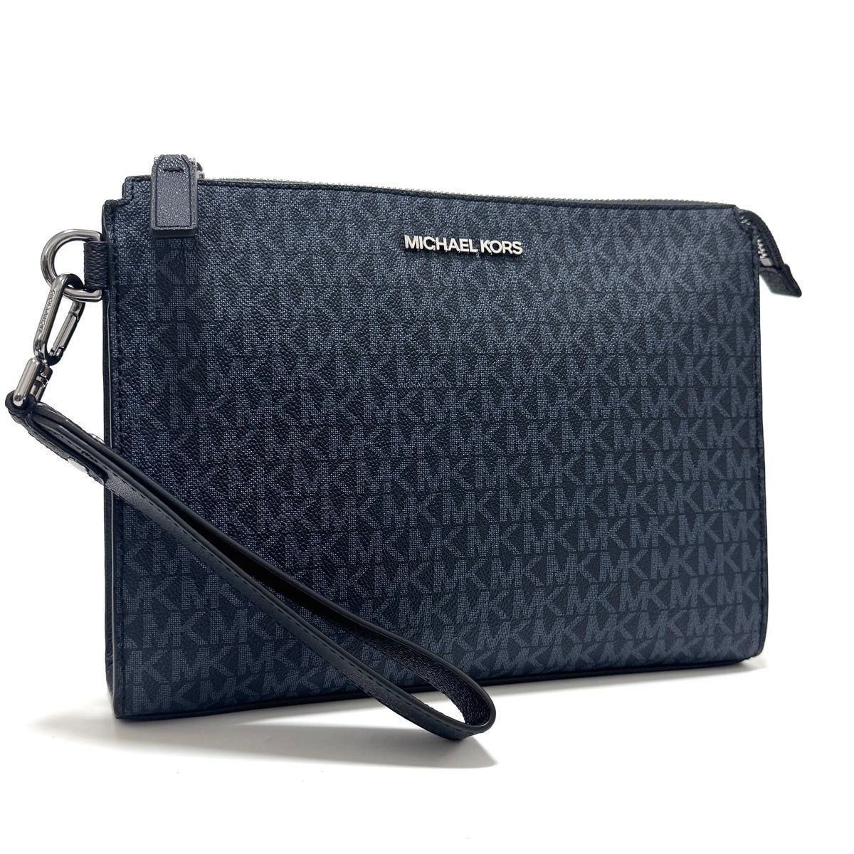 マイケルコース クーパー ポーチ ラージ クラッチバッグ セカンドバッグ バッグインバッグ 手持ち鞄 ブラック 黒 ネイビー 紺 シルバー レザー 本革 キャンバス MK シグネチャー 37U2LCOU6B COOPER MICHAEL KORS