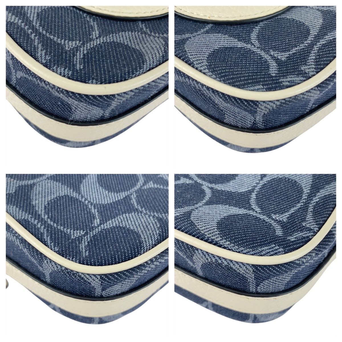 美品 COACH コーチ シグネチャー ネイビー ホワイト ゴールド金具 キャンバス/レザー E2111-C4583 ショルダーバッグ ポシェット 504995【】