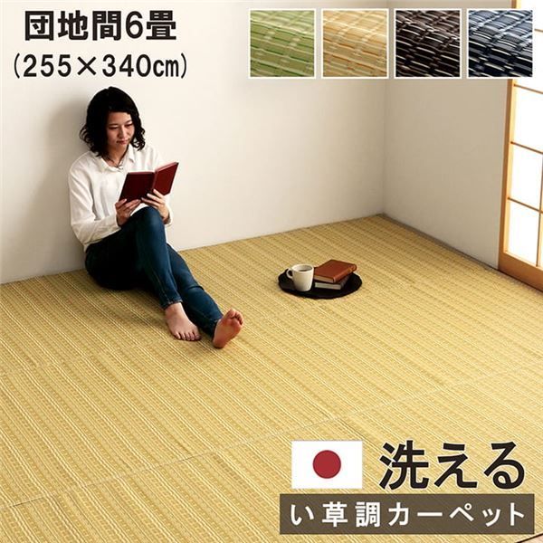 洗える カーペット ラグ マット 団地間6畳 約255×340cm ベージュ 日本製 国産 除菌スプレー対応 丈夫 ござ アウトドア ペット