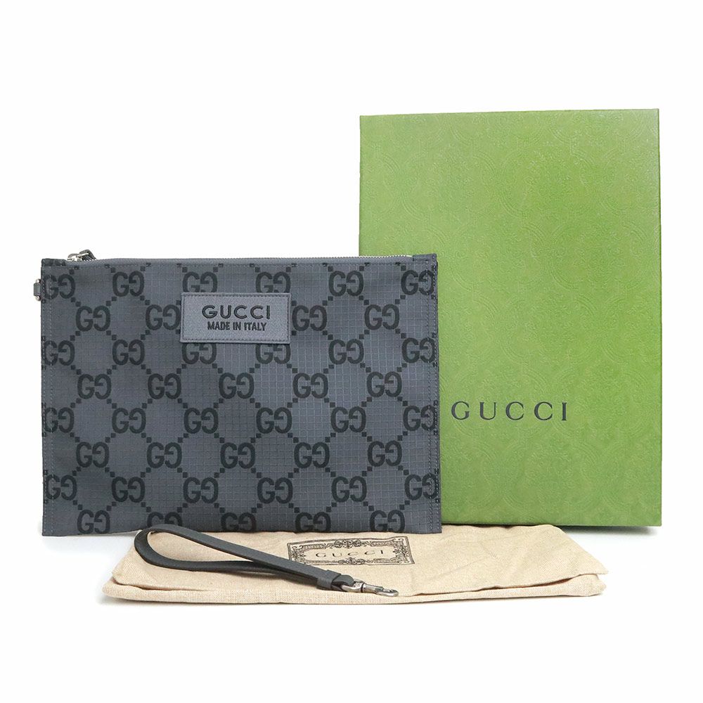 グッチ GG ポーチ クラッチ バッグ ポーチ リサイクルポリエステル ダークグレー シルバー金具 ‎770662 箱付 GUCCI（新品・未使用品）  - メルカリ