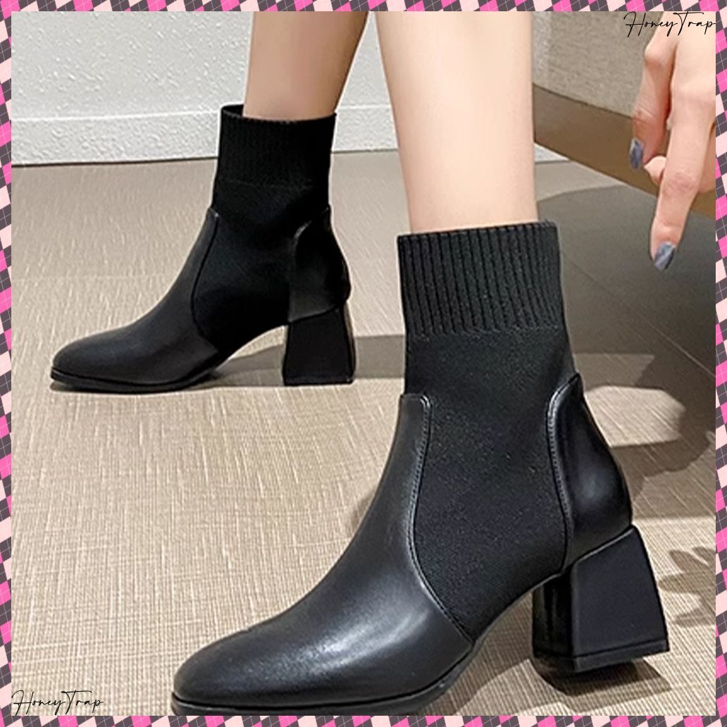 ストレッチブーツ レディース チャンキーヒール アンクルブーツ ショートブーツ ブーツ 大きいサイズ 小さいサイズ 厚底 ラウンドトゥ ストレッチ 柔らかい