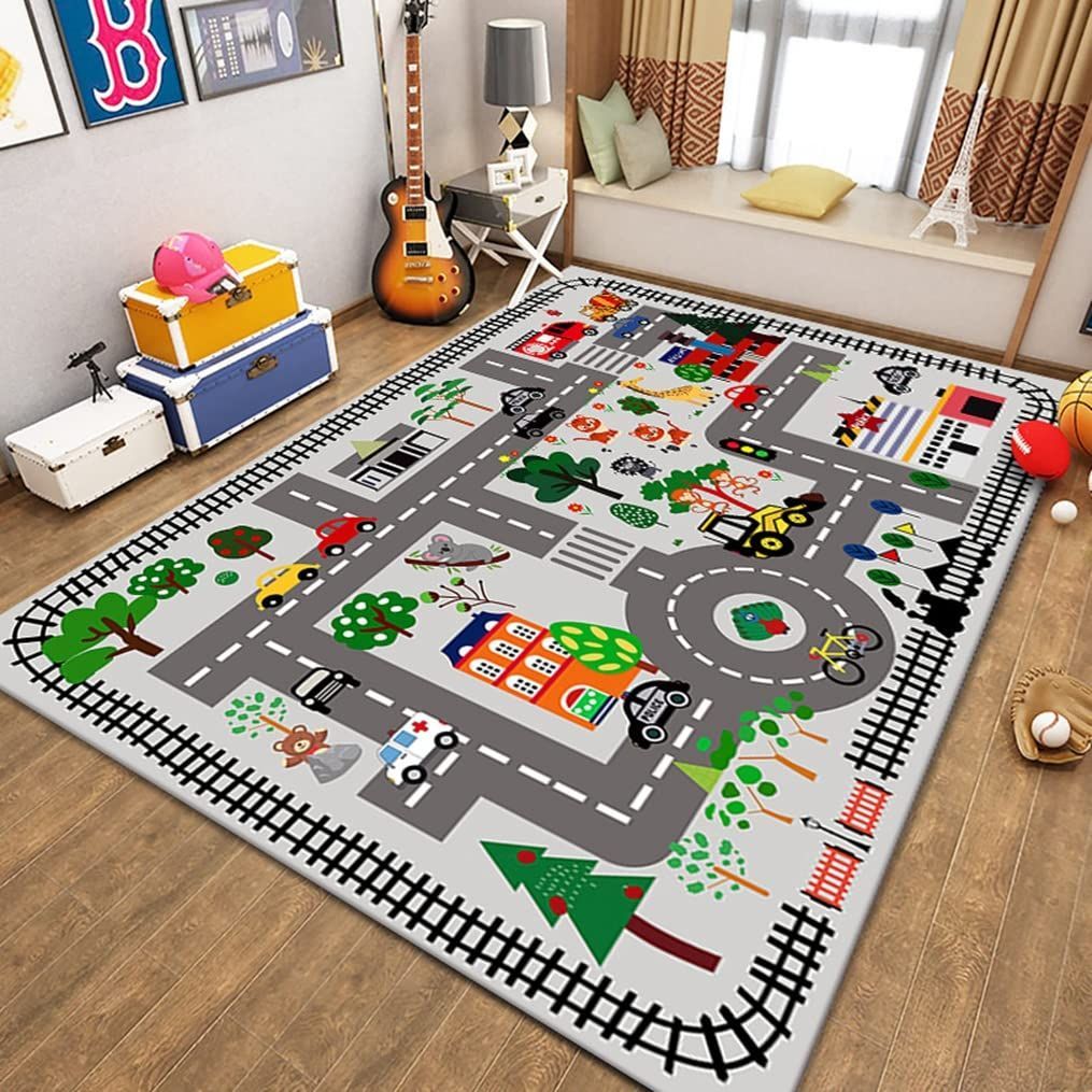 新着商品 寝室 滑り止め付き ベビー 床暖房対応 防カビ ゲーム 防臭 防音 吸水 ベット用 140*200cm 子供部屋 おもちゃ 線路 プレイマット A カーペット 道路交通 遊びマット 子供ゲームパッド