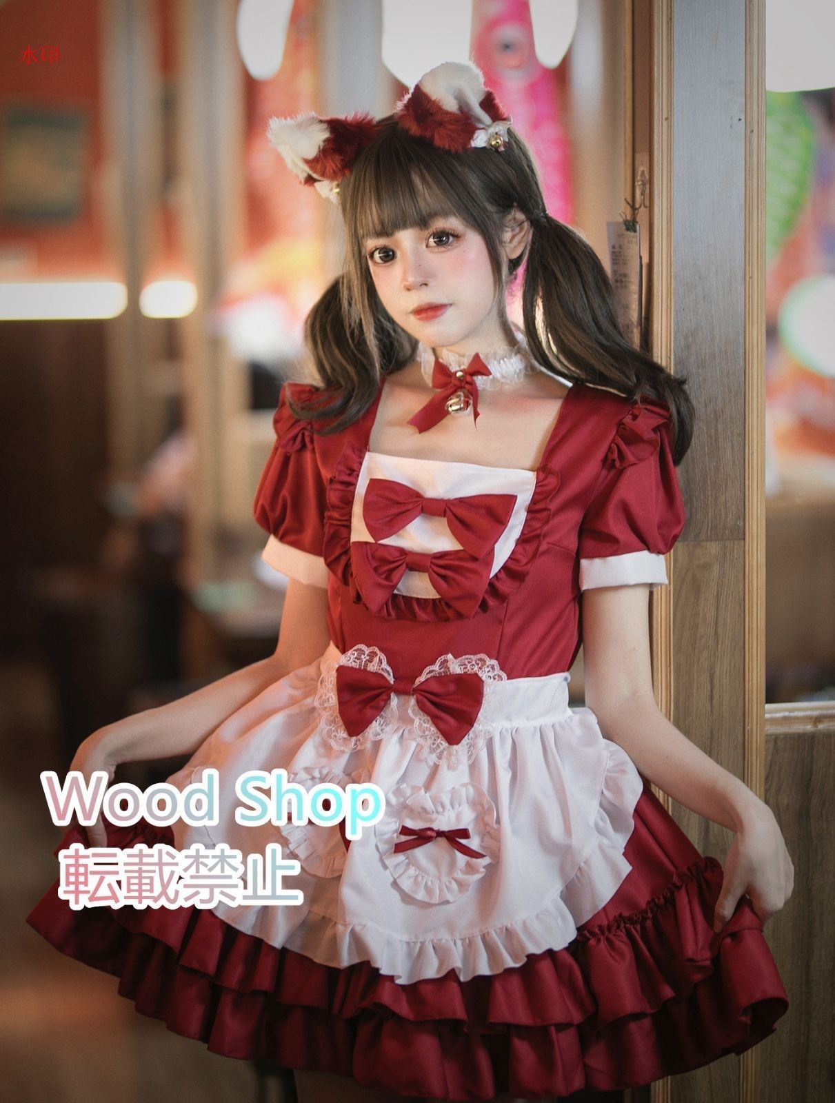 メイド服 オリジナルデザイン カワイイ Lolita ロリータワンピース ロリータ キャラクター衣装 高品質 コスプレ 衣装 コスチューム 蝶結び 撮影用 イベント 文化祭 メイド喫茶 メイドカフェ プレゼント 学園祭 パーティ S～3XLサイズ レッド