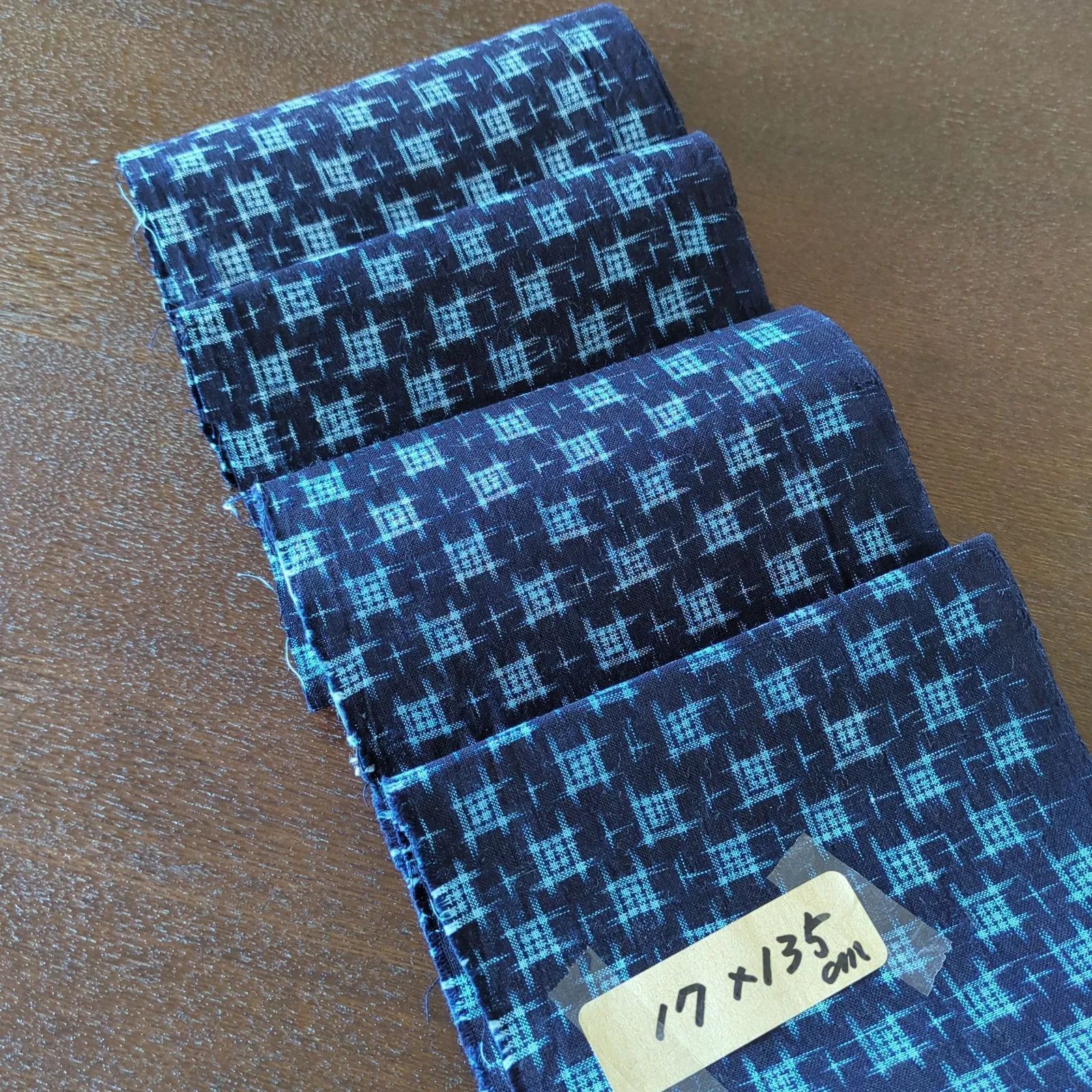 濃紺久留米絣藍染め木綿生地古布 17×135cm - メルカリ