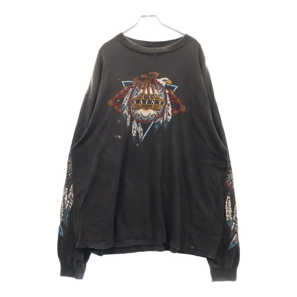 SAINT MICHAEL セントマイケル 25SS SAINT DISCO ML_LS TEE セント ディスコ クルーネック プリント 長袖Tシャツカットソー チャコール SM-HR8-0000-C40