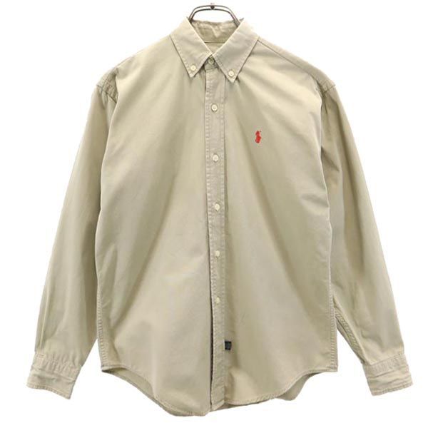 ポロバイラルフローレン 80s 緑タグ ボーイズ企画 ヴィンテージ 長袖 ボタンダウンシャツ 20 グレージュ系 Polo by Ralph Lauren ロゴ キッズ 【中古】  【230831】
