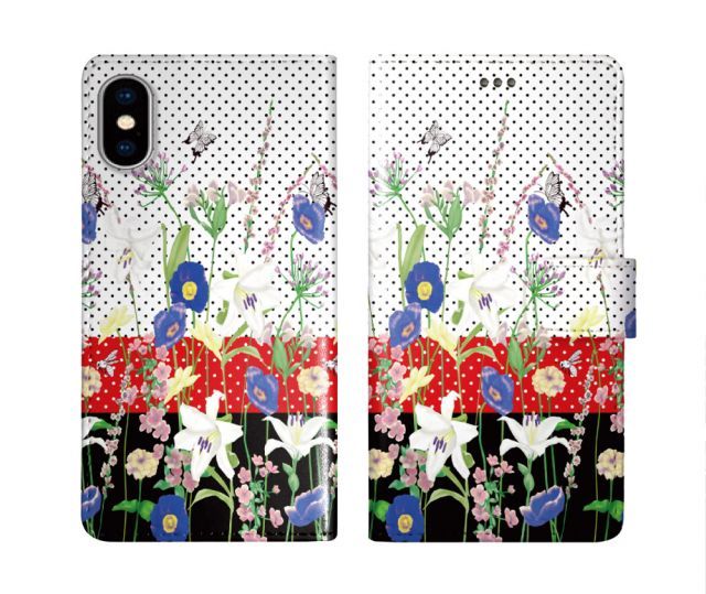 スカラー スマホケース Galaxy S24 SC-51E 手帳型 ギャラクシー SC-53E SC-53D SC-56C SC-53B SC-51A SC-42A スマホカバー 全機種対応 scolar ドット フラワー チョウ ホワイト レッド