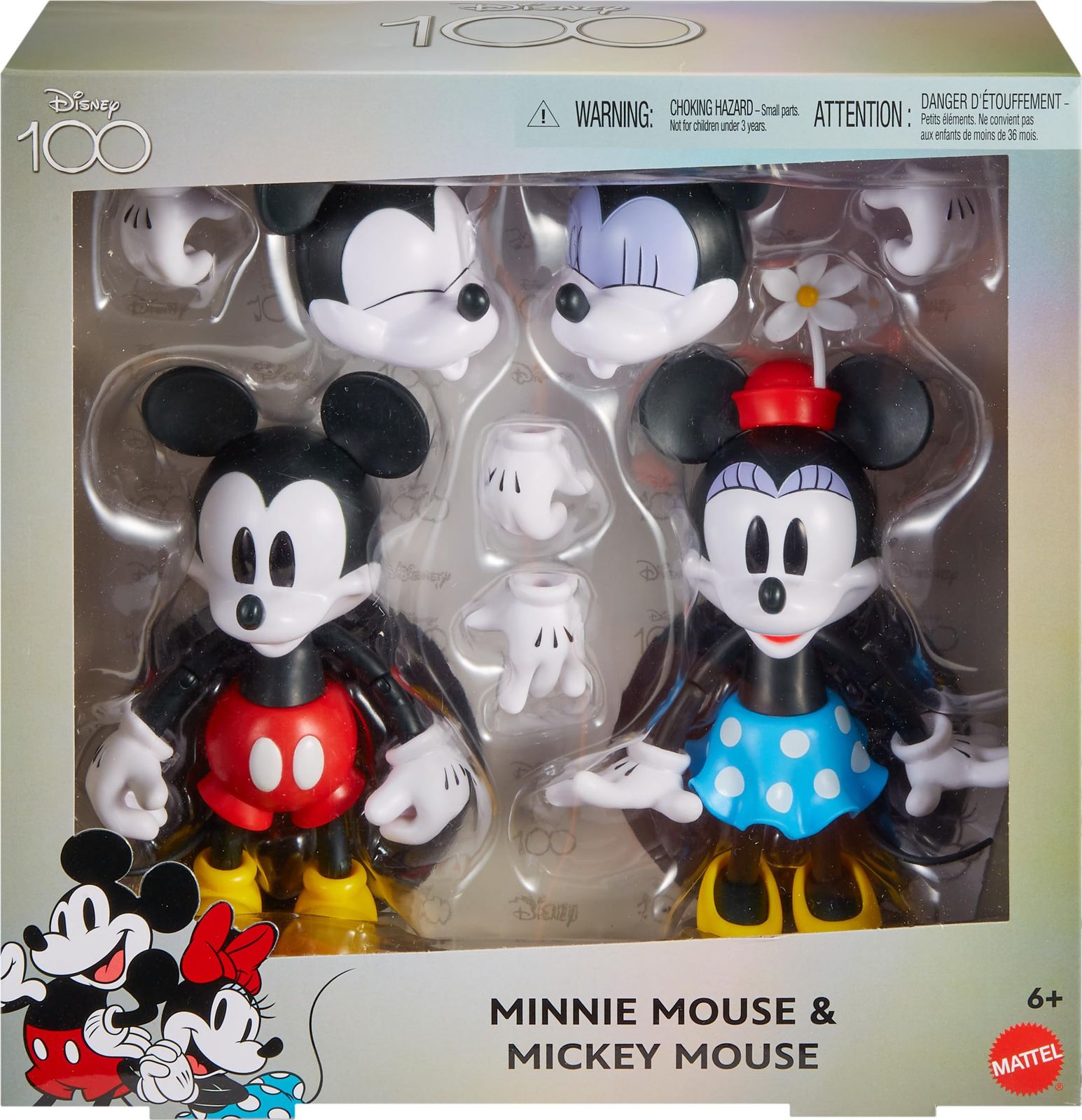 Mattel ディズニー 100 コレクター用アクションフィギュア ミッキー-ミニーマウス ポーズ なキャラクター 頭と手を交換 ソフトエレメント