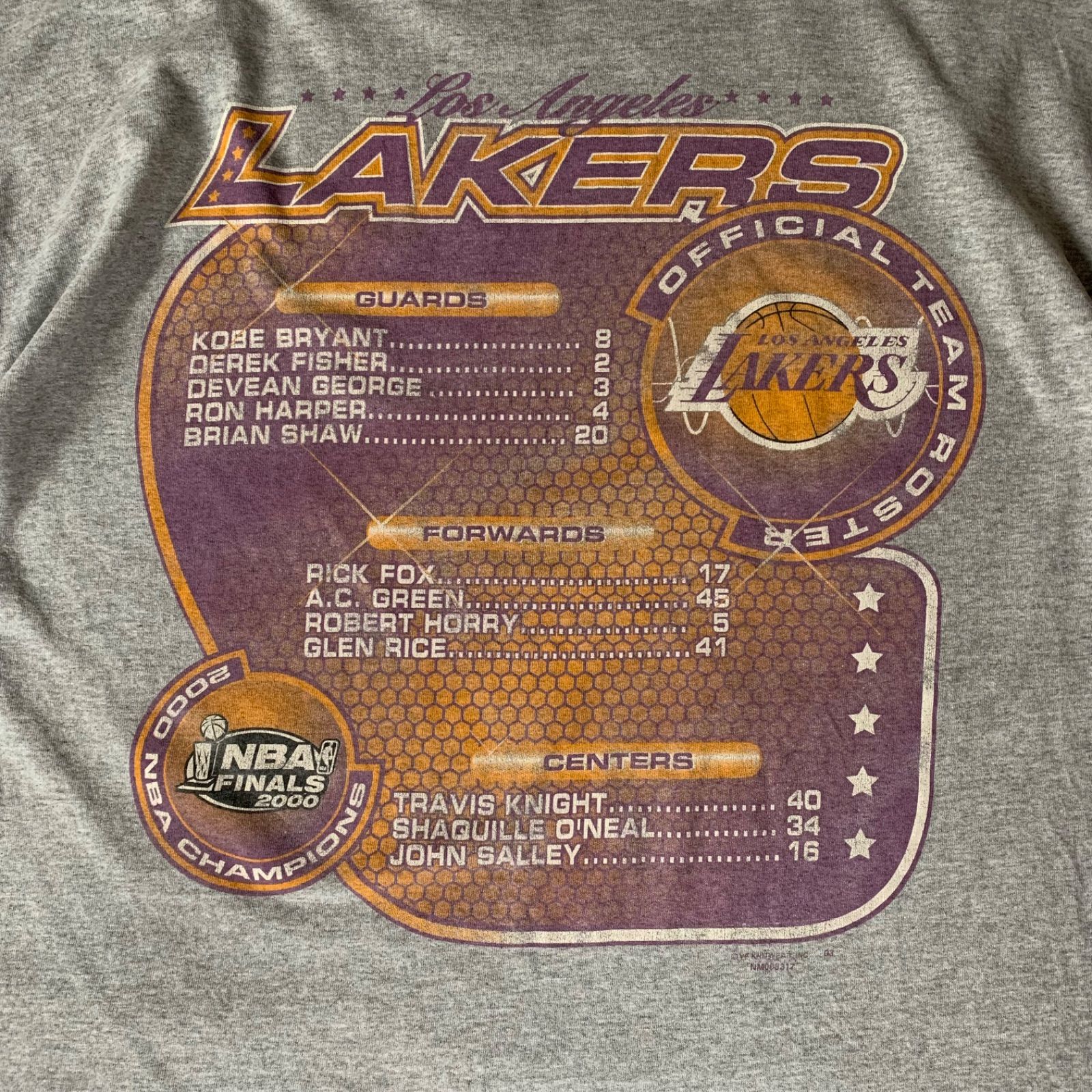 00s ALSTYLE “LOS ANGELS LAKERS” S/S Graphic T-Shirt アルスタイル ロサンゼルスレイカーズ グラフィックTシャツ 半袖 グレー XLサイズ メキシコ製 両面プリント NBA バスケットボール コービー シャック