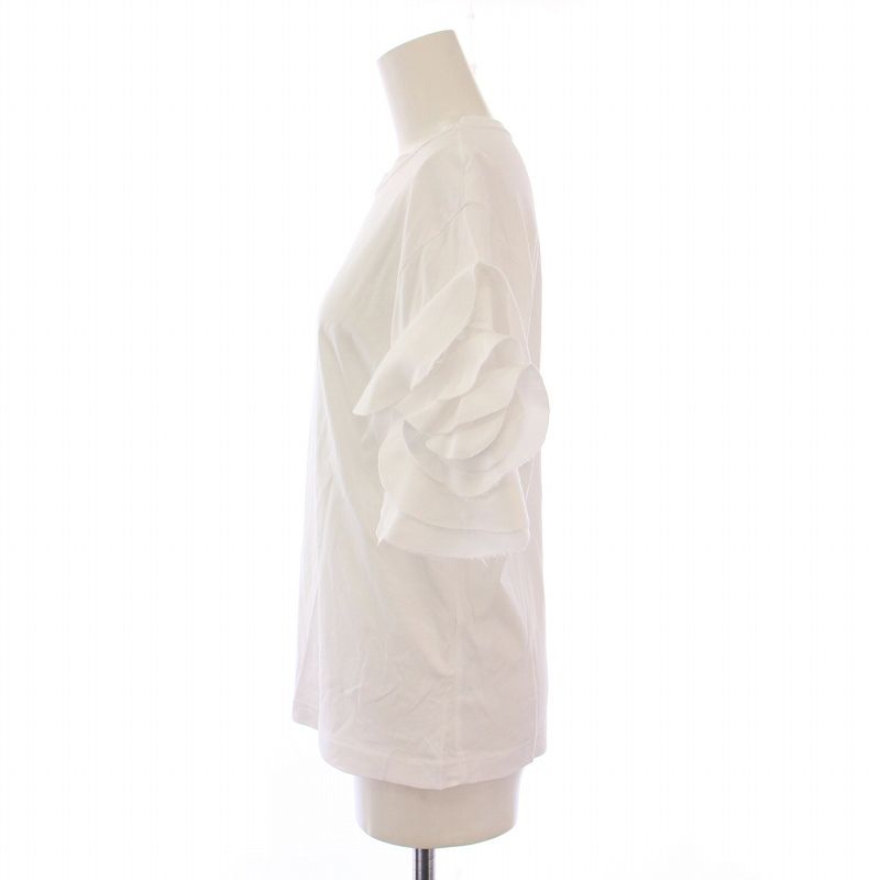 シーニュ Cygne Tシャツ カットソー 半袖 クルーネック ストレッチ フリル F 白 ホワイト /BB レディース シーニュ Cygne Tシャツ カットソー 半袖 クルーネック