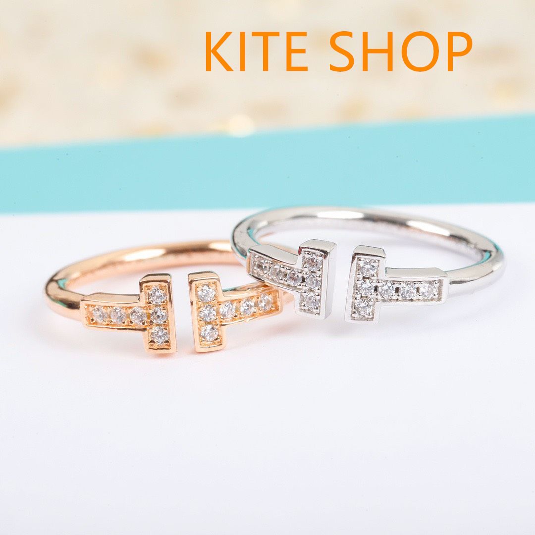 の箱と袋付き Tiffany-Co ティファニー ティファニー ダブル T フル ダイヤモンド リング ダイヤモンド ワイヤー リング イエローゴールド