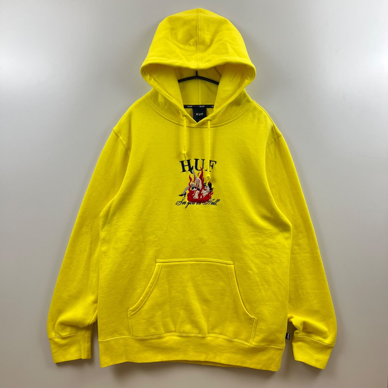 HUF SEE YOU IN HELL P/O HOODIE L BLAZING YELLOW ハフ スウェット 