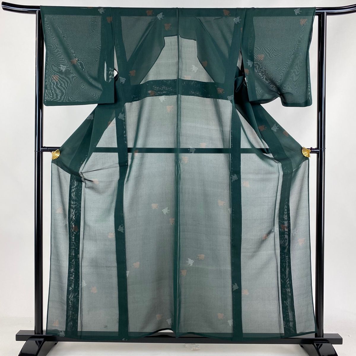 紬 身丈158cm 裄丈63cm S 薄物 千鳥 深緑 正絹 秀品