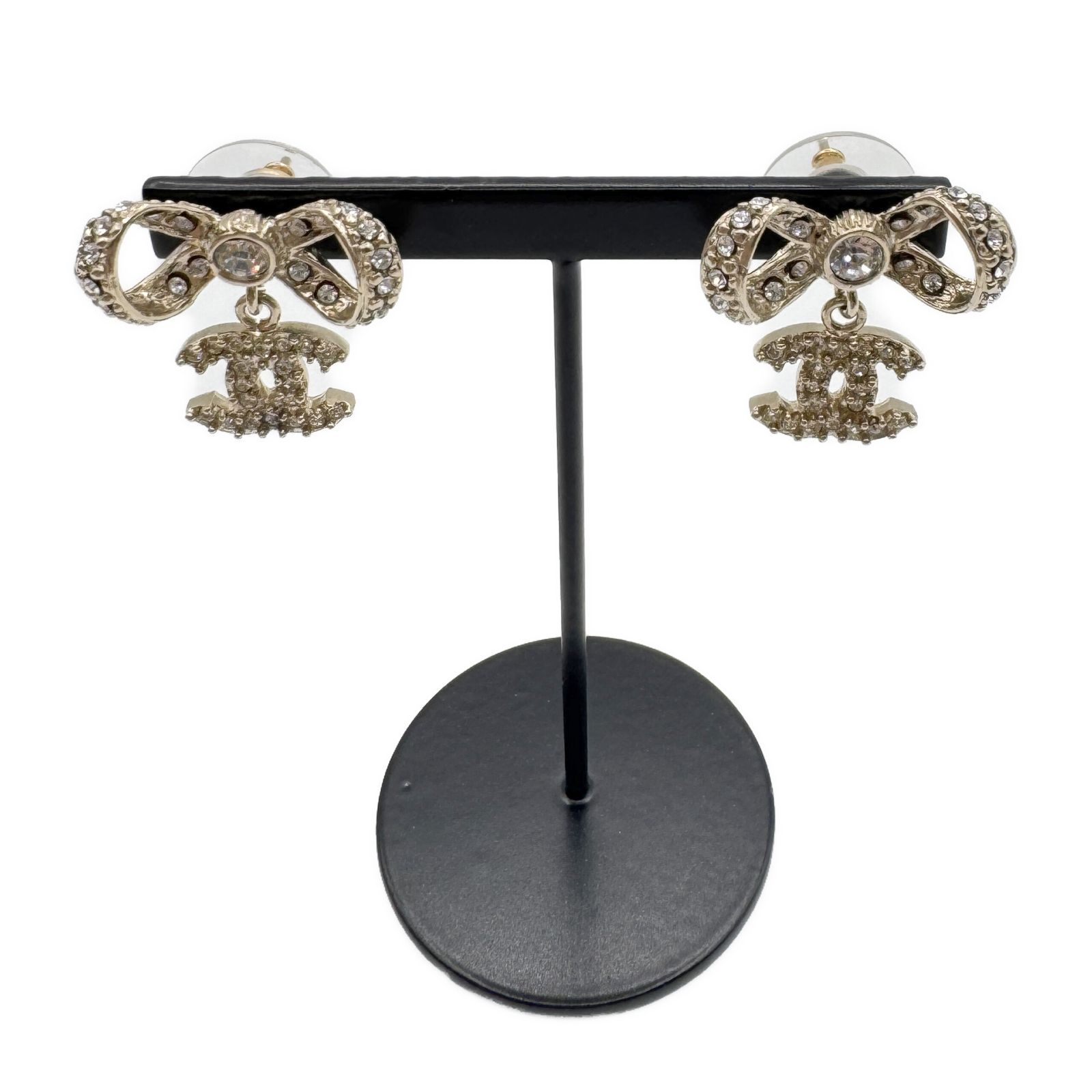 シャネル(CHANEL) ココマーク/リボン ラインストーン ピアス ゴールド