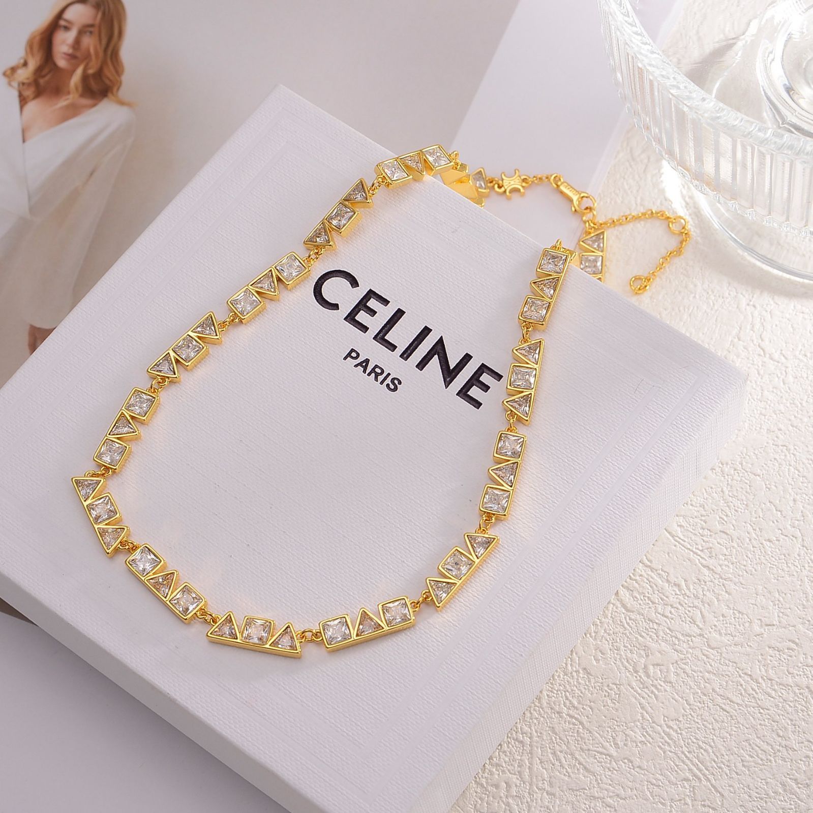 【新品未使用】CELINE(セリーヌ) ゴールドトーン クリスタル ネックレス