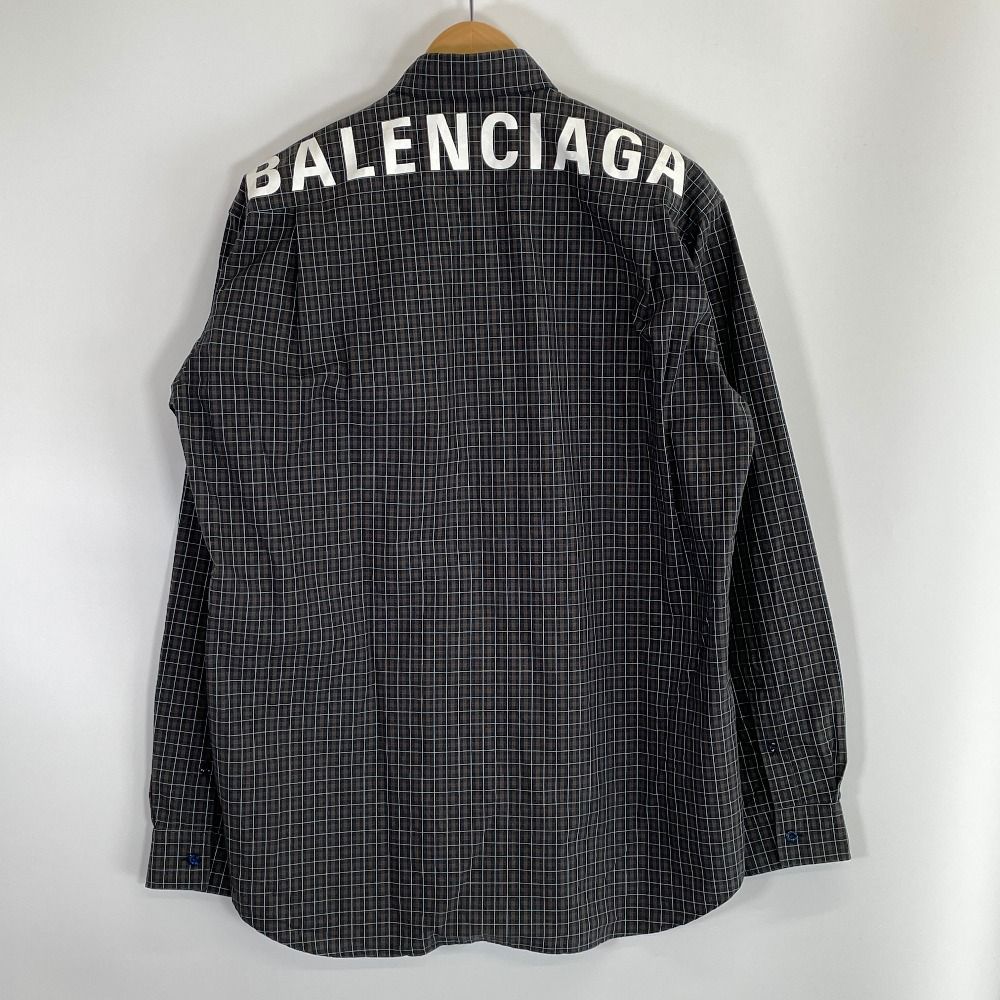 BALENCIAGA バレンシアガ 556878 チェック バックロゴプリント ボタンダウン 長袖シャツ 37