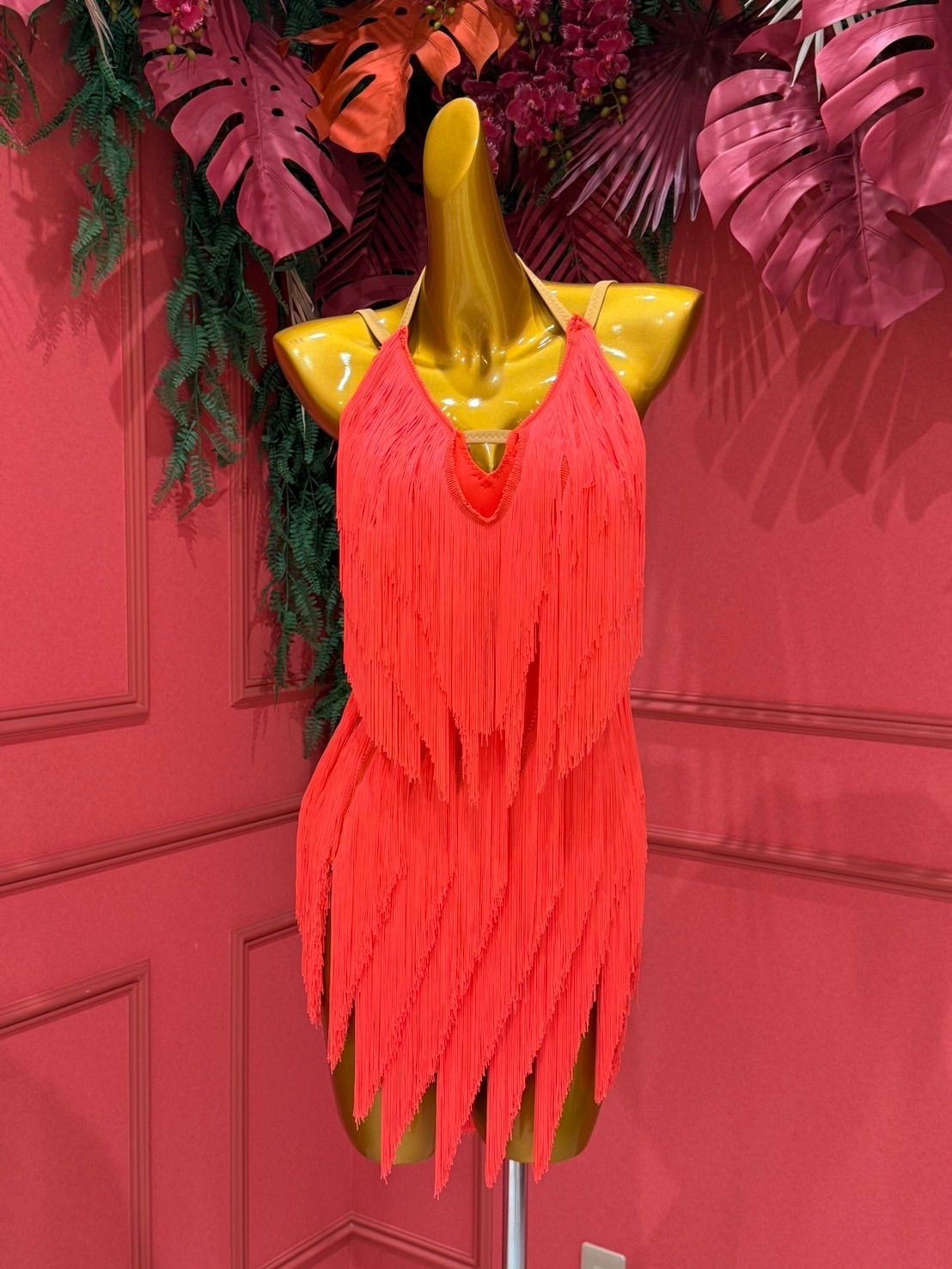 社交ダンス gentil ジャンティ オレンジフリンジワンピース サイズS