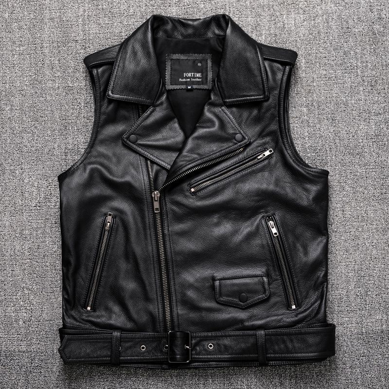 メンズレザー　ジャーキン ベスト 本革　牛革　バイクジャケット ライダース　　S～5XL　黒