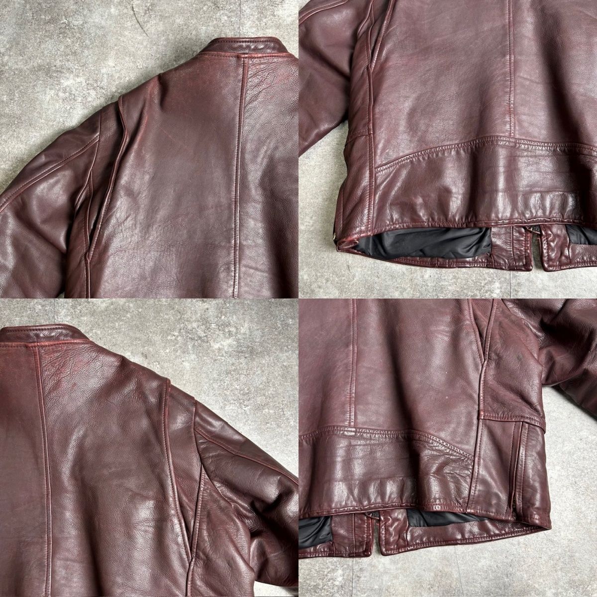 70's 80's Unknown レザーライダースジャケット 皮革 バーガンディ JKT