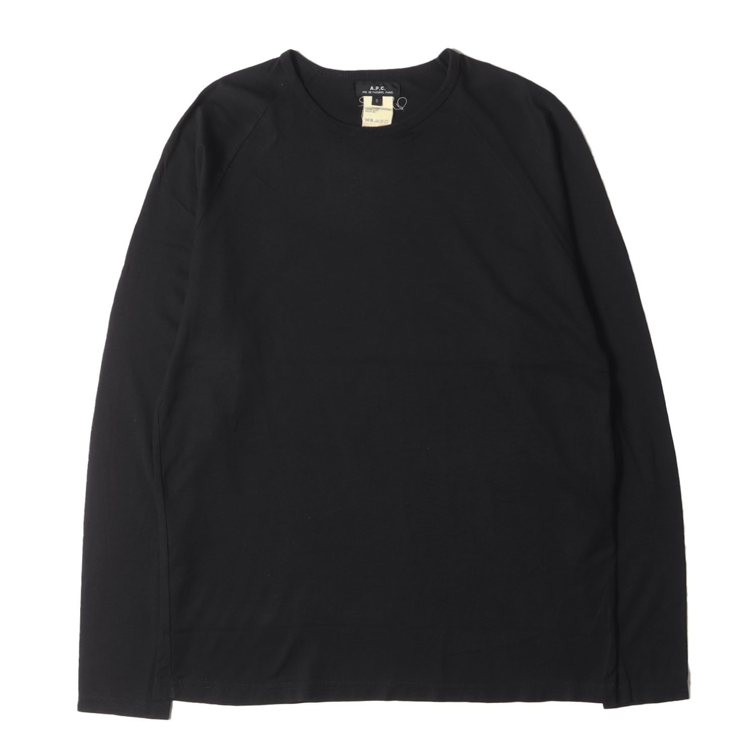 A.P.C. アーペーセー Tシャツ サイズ:S 01AW イーストバイウエスト期 バインダーネック ラグラン ロングスリーブ カットソー 長袖 ロンT Y2K アーカイブ MADE IN ENGLAND ブラック 黒 トップス【メンズ